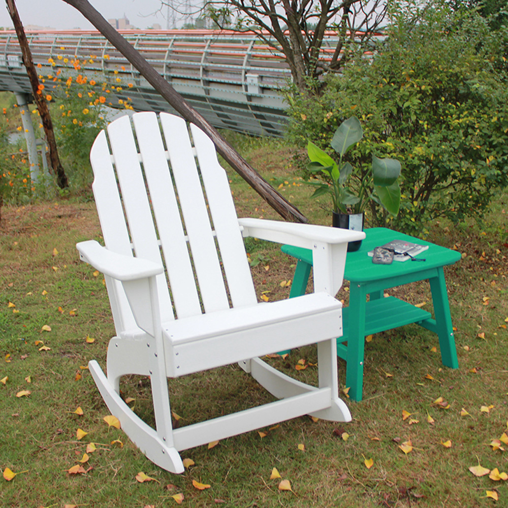 TTM001 HDPE 2-lagiges Regal ausziehbarer Adirondack-Schaukelstuhl für die Terrasse im Freien mit Beistelltisch