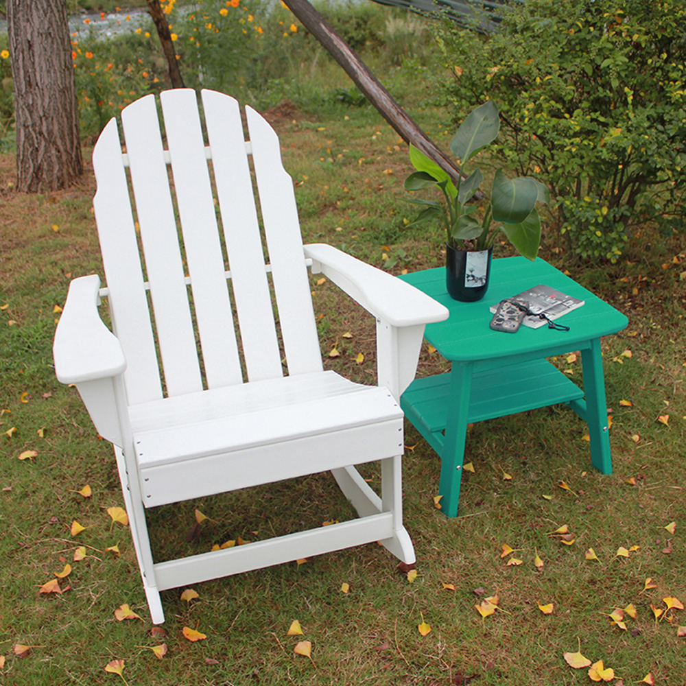 TTM001 HDPE 2-lagiges Regal ausziehbarer Adirondack-Schaukelstuhl für die Terrasse im Freien mit Beistelltisch